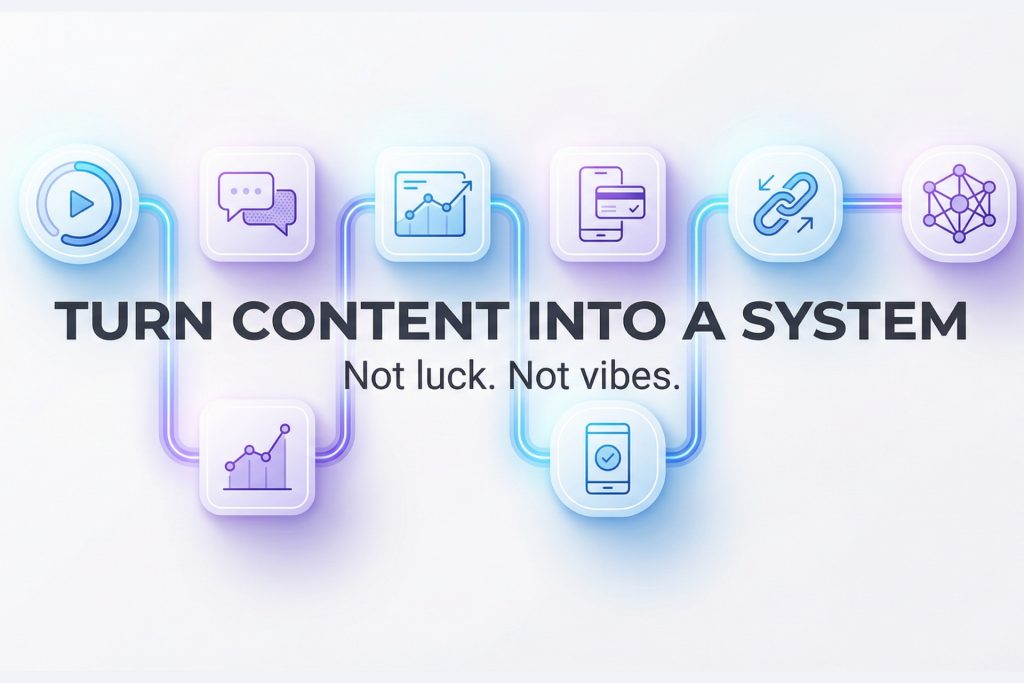 Content strategy system graphic showing retention, engagement, analytics, conversion, and linking working together.