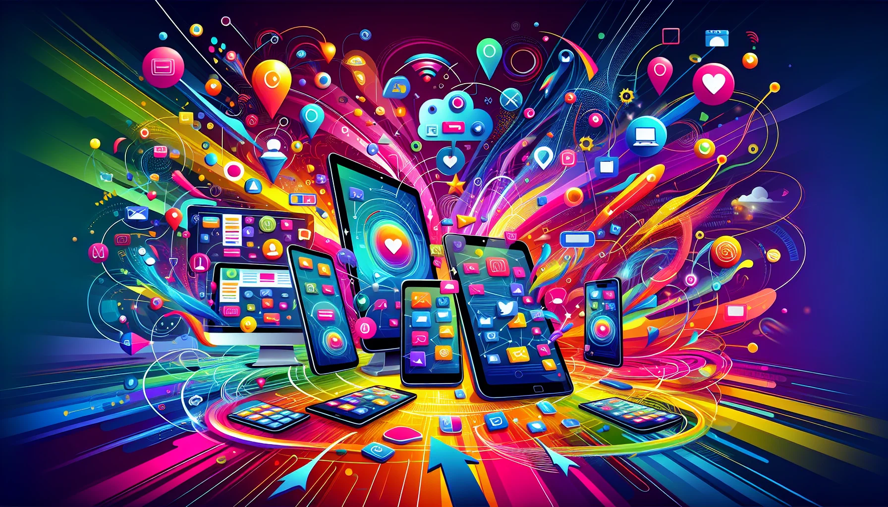 An illustration depicting user tracking in digital marketing, showing various digital devices connected.